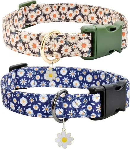 Vista 10 de 2 PCS Collares de Algodón para Perro Suaves Linda Flor - 3 Tamaños Collar de Cachorro de Nailon Suave Ajustable para Niña Hembra Perros Pequeños