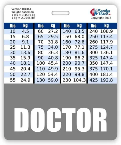 Vista 10 de Doctor Badge Buddy - Tablas de conversión horizontales con altura y peso (tamaño grande, negro)