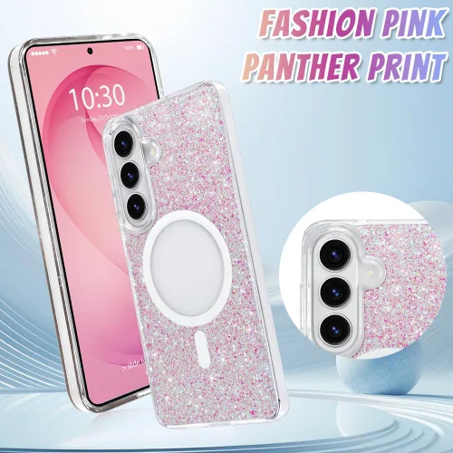 Vista 590 de Bonoma - Funda compatible con Samsung Galaxy S21 Plus, diseño de corazón con purpurina, color rosa Support for MagSafe, Plating Magnetic Case TPU