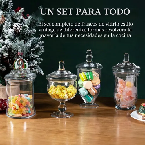 Vista 2 de MyGift Juego de 4 tarros de boticario de cristal, tarros de caramelo