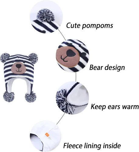 Vista 5 de LANGZHEN Gorro de invierno para niños pequeños gorro cálido con forro polar para bebés y niñas