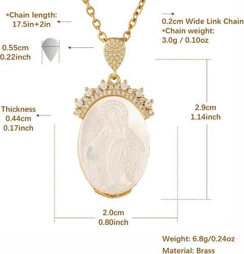 Vista 5 de HZMAN 14K Gold Plated Virgin Mary Necklace for Women Girls Religious Dainty Shell Material Our Lady of Guadalupe Amulet Pendant Jewelry Gift