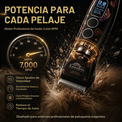 Vista 3 de Kenchii Flash 5 Dog Grooming Clipper, Wolf Edition Black, Cordless Negro