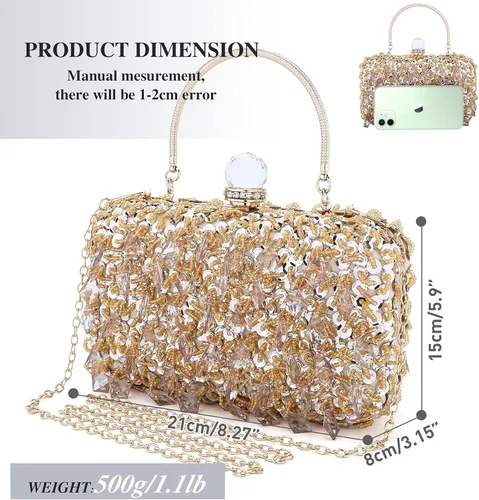 Vista 3 de UBORSE Bolso de noche con lentejuelas brillantes de diamantes de imitación para mujer, estilo vintage, con cuentas de cristal, para cóctel, fiesta