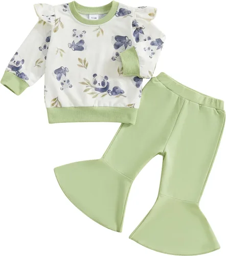Vista 43 de Kaipiclos Ropa occidental para bebé niña, con lindo estampado con volantes, manga larga, pantalones para otoño e invierno, trajes de vaquera