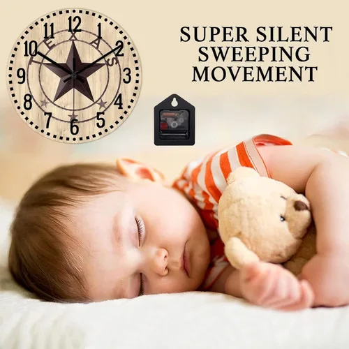 Vista 3 de Reloj de pared clásico de estilo rústico con estrella de Texas occidental, reloj analógico de madera silencioso sin tictac, funciona