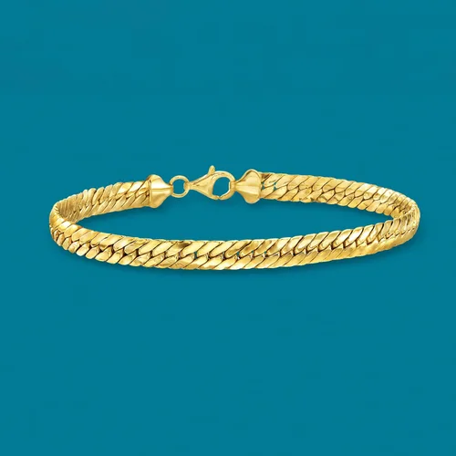 Vista 3 de Ross-Simons 18kt Yellow Gold Over Sterling Silver Flat Cuban-Link Bracelet