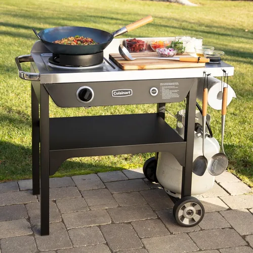 Vista 8 de Cuisinart - Estación de wok para exteriores con ruedas traseras, bandeja de acero de 14 pulgadas, 50,000 BTU