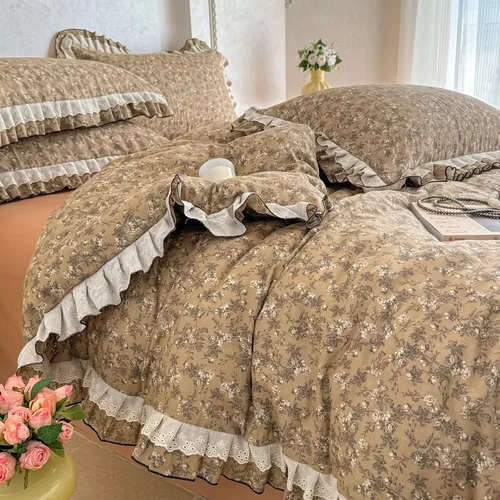 Vista 17 de Funda de edredón de algodón floral tamaño individual con volantes de encaje 100% algodón para adolescentes y niñas, juego de ropa de cama de 3