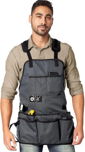 Vista 8 de Delantal para herramientas, soporte magnético para puntas, espalda cruzada, 18 bolsillos, color negro Oxford Canvas, Quick-Release Buckle, Double