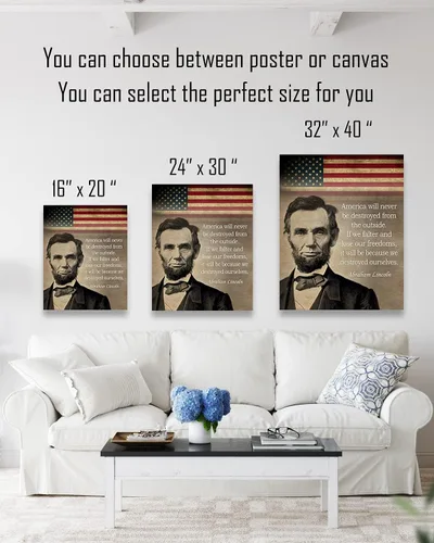Vista 3 de Govivo Cita Histórica de Abraham Lincoln - Arte Decorativo Patriótico del Presidente Americano en la Pared - obra de arte sin marco impresa en lienzo