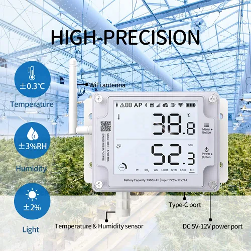 Vista 2 de GS1-A Termómetro inteligente con WiFi, higrómetro, registrador de datos de temperatura y humedad IP65, compartición de dispositivos, informes