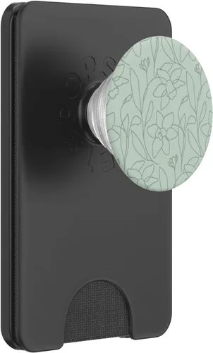 Vista 6 de Poppy Flower Line Art Modern Leaves Boho Sage Green PopSockets MagSafe PopGrip para iPhone