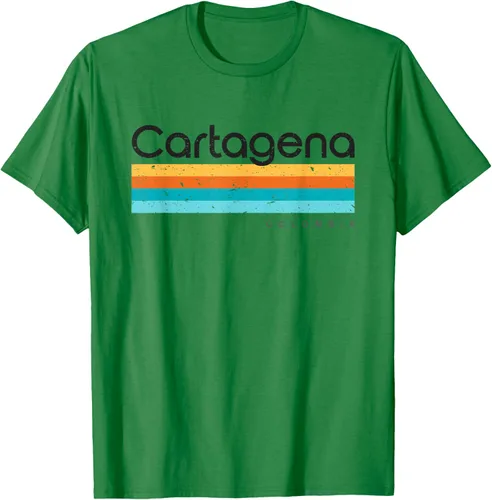Vista 4 de Camiseta vintage de Cartagena Colombia con diseño retro, Blanco, S