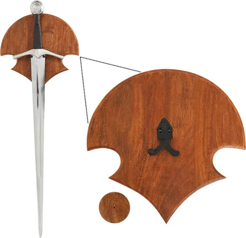 Vista 10 de Mythrojan Wooden Sword Wall Mount Medieval Sword Plaque Holder with Hardware Single Sword Display Hanger