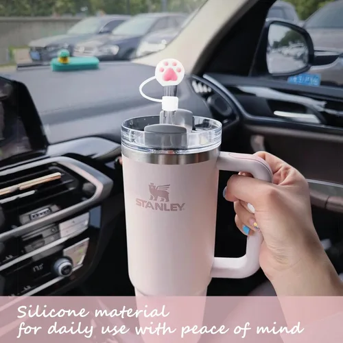 Vista 4 de 2 fundas de popote compatibles con vasos Stanley de 40/30 onzas, protectores reutilizables de silicona para popotes de 0.4 pulgadas/0.394 in