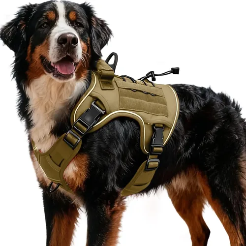 Vista 100 de Arnés táctico para perros grandes, chaleco reflectante ajustable sin tirones con sistema Molle, control de grado militar K9 para entrenamiento