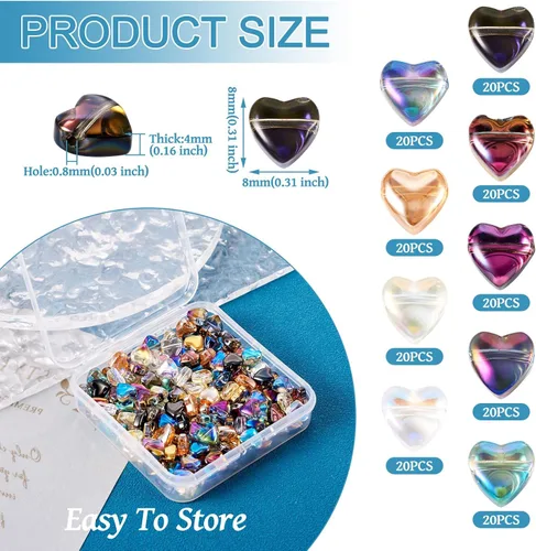 Vista 2 de 180 cuentas de cristal galvanizadas con forma de corazón de amor, cuentas espaciadoras de corazón pequeño, cuentas transparentes para San Valentín