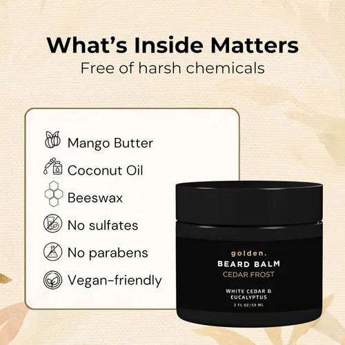 Vista 5 de Golden Grooming - Bálsamo para barba – Domina los flaways y promueve un crecimiento más grueso, cera de peinado natural con manteca de karité