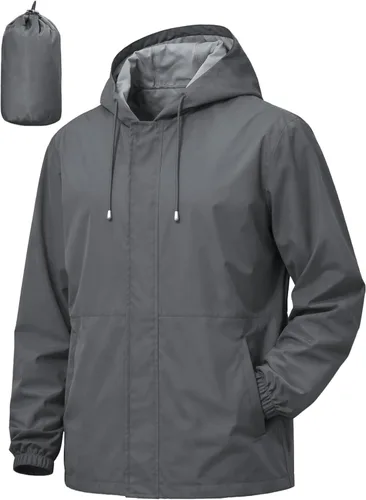 Vista 7 de Chaqueta impermeable para hombre, rompevientos, ciclismo, correr, senderismo, golf, viajes, capucha, ligera, plegable