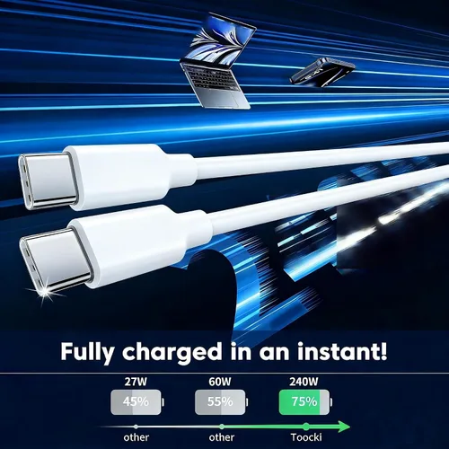 Vista 2 de Cable USB C a C de 240 W, paquete de 2 (6 pies/6 pies), cable de carga rápida USB-C a USB-C, cable de alimentación tipo C compatible con iPhone 17