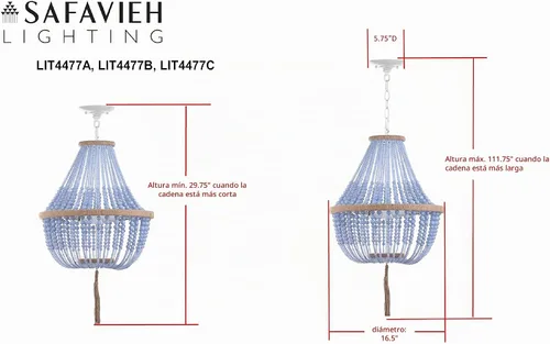 Vista 4 de Safavieh Collection Lush Kristi - Colgante con 3 luces (16.5 in)