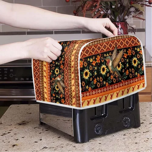 Vista 2 de Xoenoiee Fundas para Tostadora Azteca Tribal con Estampado de Girasoles y Colibríes, Cubierta para Panificadora, Fundas para Electrodomésticos