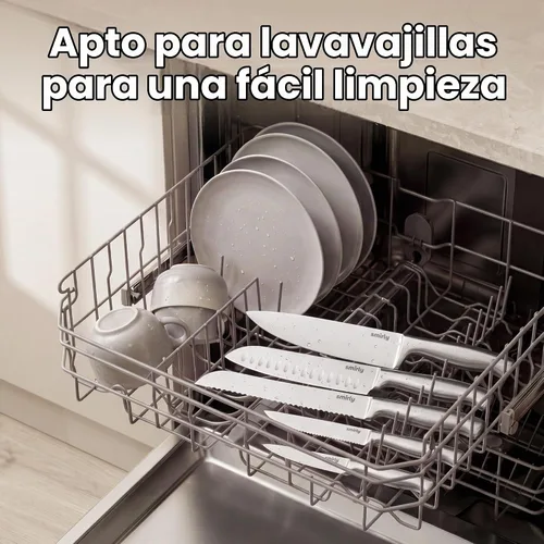 Vista 7 de SMIRLY Juego de cuchillos de 14 piezas con bloque para cocina, juego de Marrón oscuro