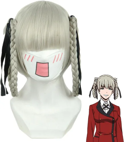 Vista 2 de SEIZIS Anime Kakegurui Kirari Momobami Cosplay peluca con pelo de fibra resistente al calor + gorra de peluca fiesta niñas mujeres accesorios niñas