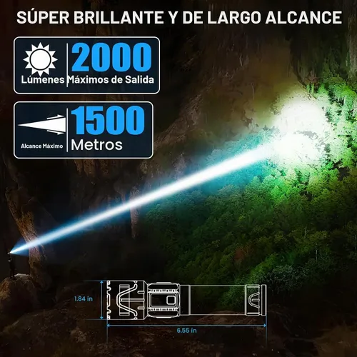 Vista 4 de Linternas tácticas recargables Banral de 2000 lúmenes altos - 5000mAh súper brillantes, linterna LED potente impermeable, linterna USB C portátil