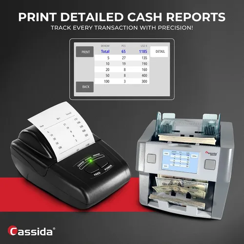 Vista 5 de Cassida Impresora térmica universal para manejo de efectivo. Compatible con la mayoría de contadores de billetes (KP-1), color negro