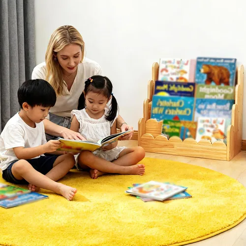 Vista 7 de Estantería festoneada de 4 niveles para niños, estantería pequeña de madera de 16.5 x 15.7 x 9.8 pulgadas para niños pequeños, estante organizador