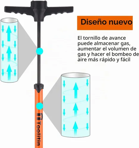 Vista 4 de TOOLITIN Bomba de bicicleta profesional, bomba ergonómica para bicicleta con manómetro montado en el mango integrado, 180 psi, se adapta a válvulas