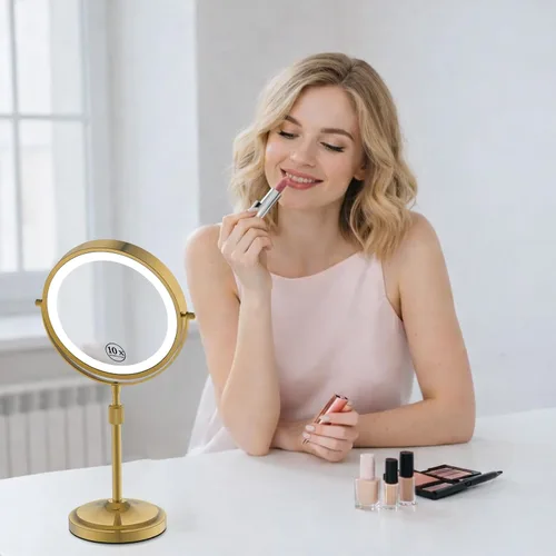 Vista 2 de Espejo de maquillaje iluminado de 9 pulgadas con 1 aumento de 10x, espejo de tocador de aumento recargable de 5000 mAh con luces, 3