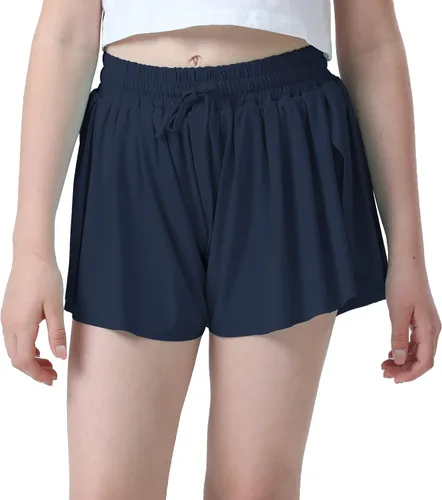 Vista 4 de Pantalones cortos fluidos con diseño de mariposa para niñas, pantalones cortos deportivos para niños pequeños y jóvenes con forro 2 en 1