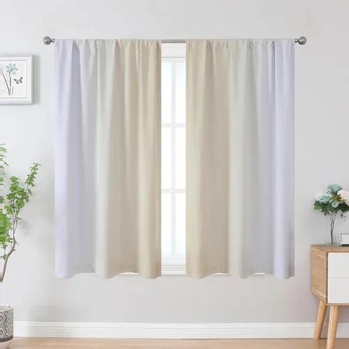 Vista 2 de Estelar Textiler Cortinas oscurecedoras beige y blanco grisáceo de 45 pulgadas de largo, cortinas graduadas con bloqueo de luz para baño, cortinas