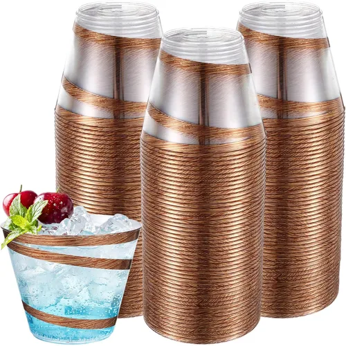 Vista 13 de Gejoy Vasos de plástico con borde de 9 onzas, vasos desechables para beber vino, vasos de graduación transparentes y elegantes para suministros