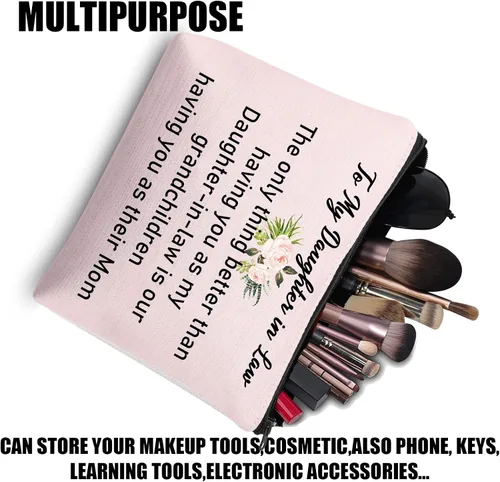 Vista 3 de JYTAPP Bolsa de maquillaje con texto en inglés "To My Daughter-in-Law Gifts - Bolsa de maquillaje para nuera, lo único mejor que tenerte como mi