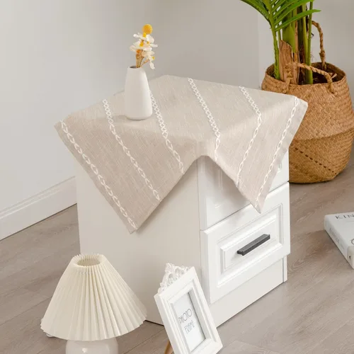 Vista 14 de Mantel redondo rústico pequeño lavable a rayas jacquard de lino resistente estilo granja con borlas para cocina, comedor, fiesta, decoración de Café