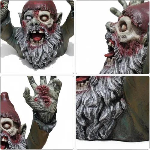 Vista 6 de Decoración de gnomos de jardín, gnomo aterrador de 4 pulgadas para decoración de Halloween, esculturas de jardín, figura de resina para jardín