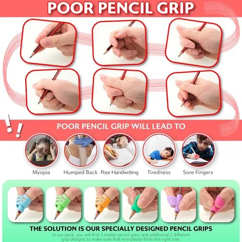Vista 6 de Stylo Empuñaduras para lápices para escritura a mano para niños (paquete de 6) — Entrenador de agarre ergonómico para niños de 3 a 5 años
