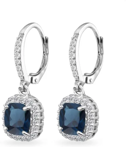 Vista 4 de Aretes para mujer, aretes de piedra natal, aretes de piedras preciosas genuinas o sintéticas, aretes de halo, aretes colgantes, aretes delicados
