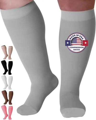 Vista 12 de Hecho en EUA - Calcetines de compresión a la rodilla, punta cerrada media de soporte 20-30mmHg Made in USA, unisex, reinforced heel, toe, non-slip