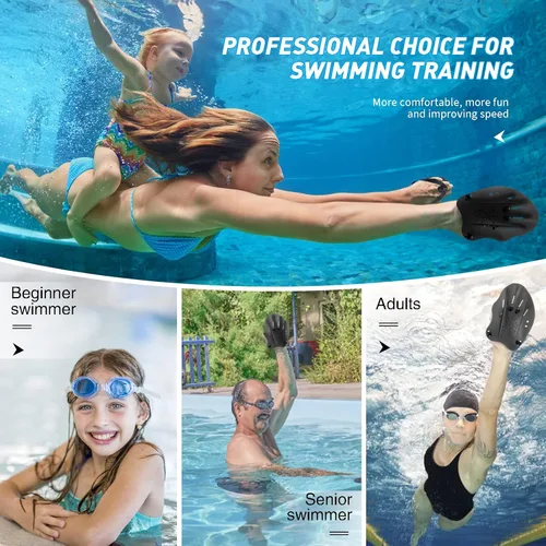 Vista 6 de Raquetas de natación para manos, paletas de mano de entrenamiento de natación con correas ajustables, paletas de natación para adultos y niños