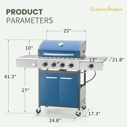 Vista 6 de Captiva Designs Parrilla de barbacoa de gas propano de 4 quemadores con quemador lateral y rejillas de hierro fundido esmaltado de porcelana, salida