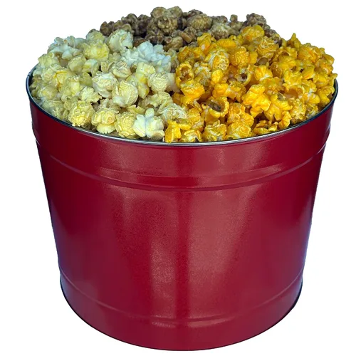 Vista 6 de Signature Popcorn - Lata de metal reutilizable rojo sólido de 2 galones - Mantequilla, caramelo y queso cheddar