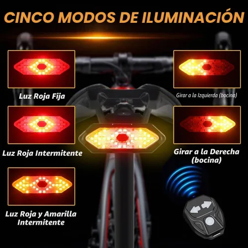 Vista 3 de Luz trasera de bicicleta con señales de giro Luz trasera de control remoto