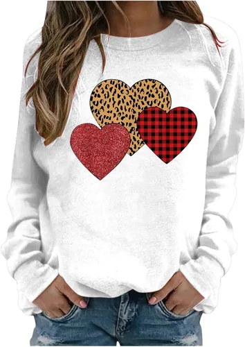 Vista 79 de Sudadera de manga larga con estampado de leopardo y corazón para mujer, para el día de San Valentín, sin botones, para niñas, regalos