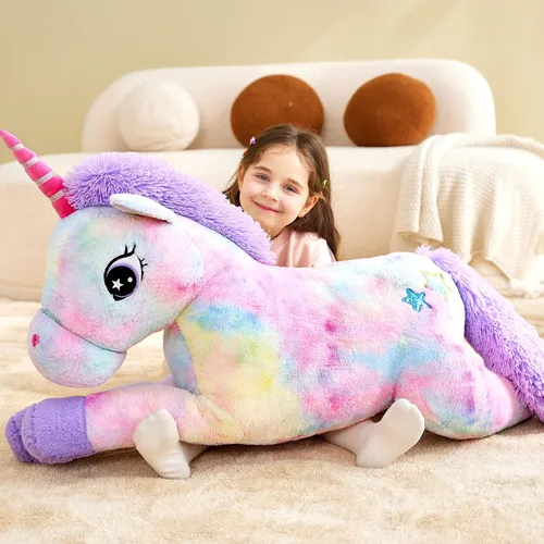 Vista 5 de IKASA Juguete de peluche de unicornio gigante, juguetes suaves grandes y bonitos, enorme tamaño grande, esponjoso, de gran tamaño, regalos