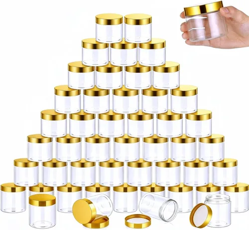 Vista 21 de SATINIOR 100 tarros de plástico con tapas, recipientes pequeños, tapas de boca ancha, pequeños recipientes de plástico para loción, crema, diamantes